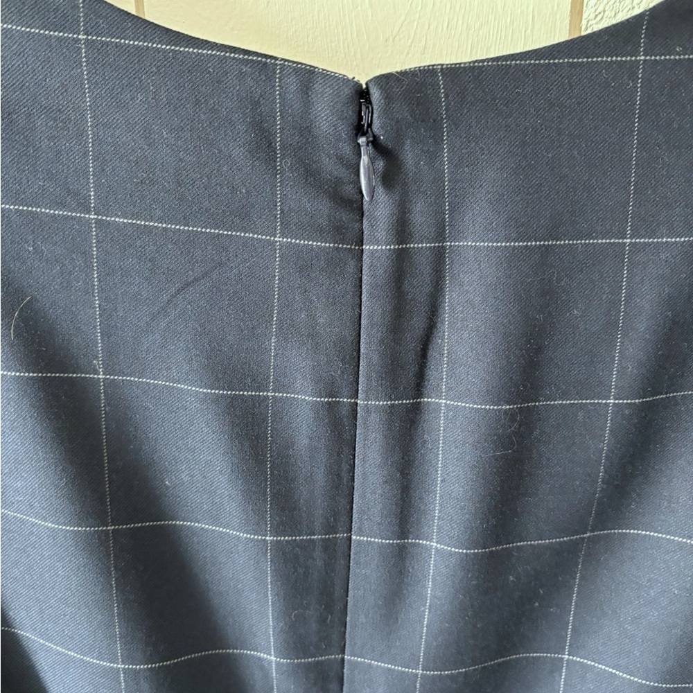 Banana Republic Navy Windowpane Checks Plaid Ruffle-Hem Short Sleeve Dress - Picture 12 of 15
